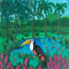 Rare 1985 Martin Bessega Toucan Bird Jungle Art Painting Venezuela Listed Artist