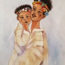 Signed Lewis MOTHER & CHILD Afro American Black Memorabilia Art Painting Kente