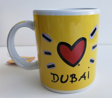 NEW IN BOX - I Love DUBAI Yellow Souvenir Coffee Mug - United Arab Emirates