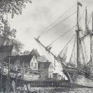 1976 Hand Signed Alan Jay Gaines - The Schooner - Framed Nautical Ship Art Print 1976 Hand Signed Alan Jay Gaines - The Schooner - Framed Nautical Ship Art Print