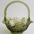 Vintage Fenton Colonial Olive Green Color Hobnail Glass - Ruffled Edges Collecti