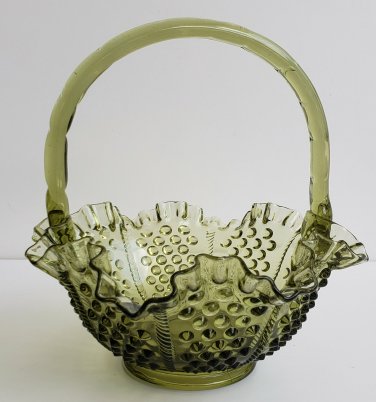Vintage Fenton Colonial Olive Green Color Hobnail Glass - Ruffled Edges Collecti