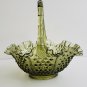 Vintage Fenton Colonial Olive Green Color Hobnail Glass - Ruffled Edges Collecti