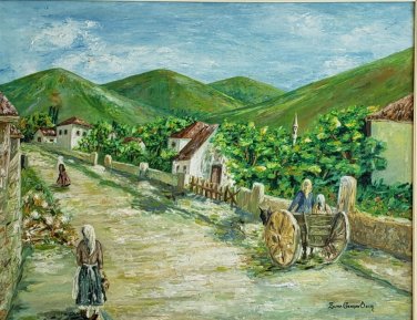 Vintage & Original  SUNA GENCAY OZER Scenic Rural Painting Turkey Germany