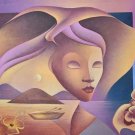 Rare 1990 Signed Versailles Haitian Art Surrealist Woman & Bird Framed Painting Rare 1990 Signed Versailles Haitian Art Surrealist Woman & Bird Framed Painting