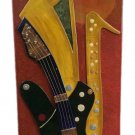 Rare 2007 Alonzo Hubbard Guitar & Saxophone Mixed Media Art Painting Roanoke, VA