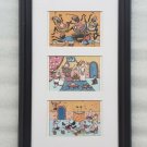 Rare (3) Framed Hamid Bouhali Comedic Cartoon Caricatures Post Card Art Prints