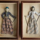 (2) Vintage Thai Thai Nang Yai Asian Shadow Stick Puppet Glass Framed in Box