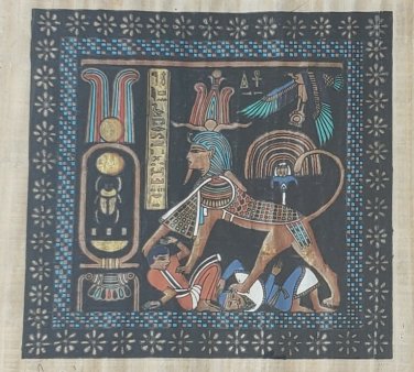 Signed Pharaoh King Tut DEFEATING HIS ENEMIES Egypt Papyrus Art Color Painting