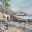 Signed M. Ole Cesare Scenic Seaside Townscape European Art Original Oil Painting