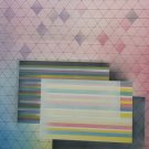 Signed Black 1986 GEOMETRIC ABSTRACT Rainbow Pastel Pink Blue Yellow Modern Art