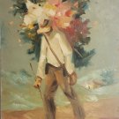 Rare LUIS JOSÉ PEÑUELA PINZON Flower Vendor SILLETEROS Vintage Painting Colombia