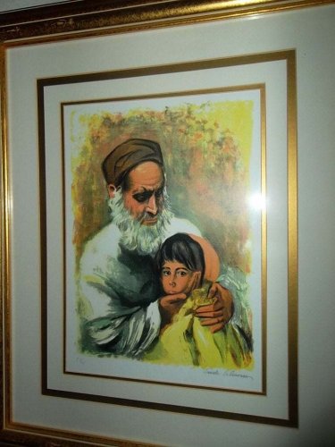 Circa 1970's Sandu Liberman "Grandfather" Framed Artwork Signed In Pencil and Nu
