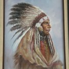 Vintage Native American Indian Chief With Feathered Headdress Acrylic oil Painti