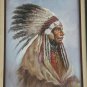 Vintage Native American Indian Chief With Feathered Headdress Acrylic oil Painti