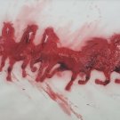 RARE Signed J. Sherk Mixed Media Watercolor Art Red Horses Stallions Painting