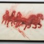 RARE Signed J. Sherk Mixed Media Watercolor Art Red Horses Stallions Painting