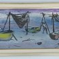 Vintage Signed Haitian Naif Art Fishermen On Beach with Boats Painting Haiti