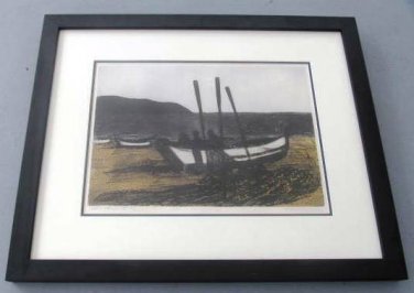 Hand Signed Francis Kelly "Net Bending" H/C Framed Aquatint Etching Print Art