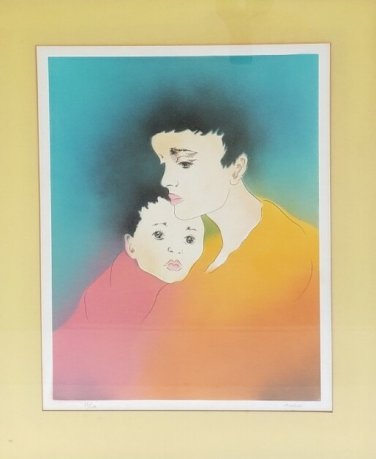 Vintage Signed Jean Claude Farhi Mother & Child 73/150 Lithograph Art Print COA