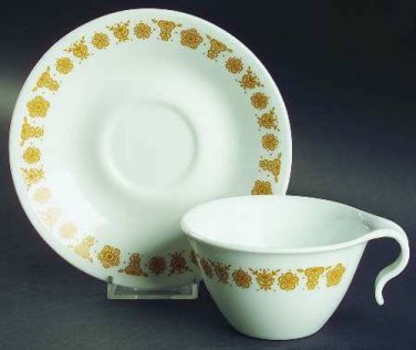 1970's Vintage Flat Cup & Saucer Set in Butterfly Gold (Corelle) by Corning