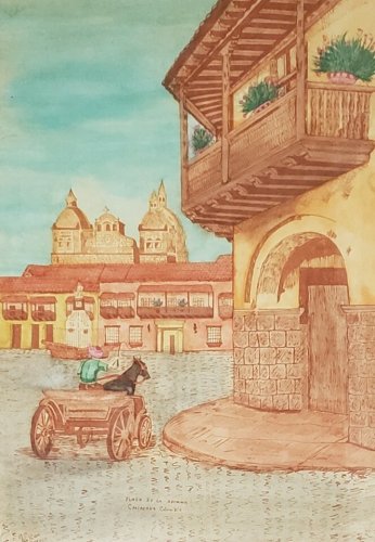 Signed William Correa Scenic Cartegena Colombia Cityscape Latino Art Painting