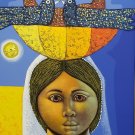 Signed Espinal Perez Original Afro Latino Woman Caribbean Surrealism Painting