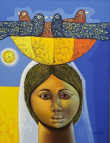 Signed Espinal Perez Original Afro Latino Woman Caribbean Surrealism Painting