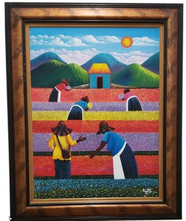 Signed C. Montilla Ruis - Florists at Work - Dominican Republic Art Painting