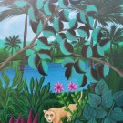 1984 Martin Bessega Naif Jungle Lion Painting Argentina Venezuela Listed Artist