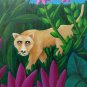 1984 Martin Bessega Naif Jungle Lion Painting Argentina Venezuela Listed Artist
