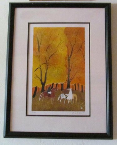 Serge Lassus, Titled "Fall Hunting" Color SilkScreen Print, COA 59/250 Signed by
