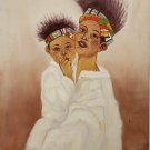 Signed W. Harris MOTHER & CHILD Black Americana  Memorabilia Art Painting Kente