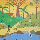Signed ALCIDES PEREIRA DOS SANTOS Children by the River Brazil Art Painting