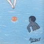 Signed ALCIDES PEREIRA DOS SANTOS Children by the River Brazil Art Painting