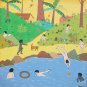 Signed ALCIDES PEREIRA DOS SANTOS Children by the River Brazil Art Painting