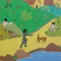 Signed ALCIDES PEREIRA DOS SANTOS Children by the River Brazil Art Painting