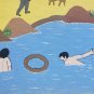 Signed ALCIDES PEREIRA DOS SANTOS Children by the River Brazil Art Painting