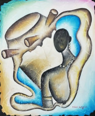 RARE 1998 SIGNED ROLANDO JEAN BAPTISTE NUDE WOMAN CONTEMPORARY PAINTING  HAITI