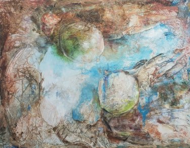 2005 Signed Stoll - Two Men Embraced - Aerial View - Contemporary Art Painting