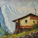 Rare Signed 1953 E. Bornemann Mountain House Landscape Art Painting on Masonite