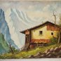 Rare Signed 1953 E. Bornemann Mountain House Landscape Art Painting on Masonite