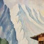 Rare Signed 1953 E. Bornemann Mountain House Landscape Art Painting on Masonite