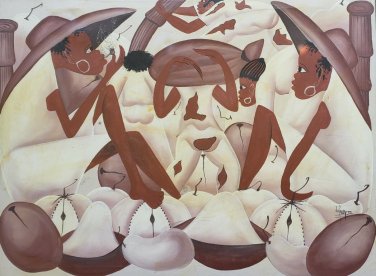 1995 Signed Jules - Traditional Naif Folk Art Haitian Art Haiti Canvas Painting
