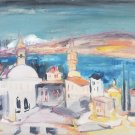 Rare Signed Mordechai Avniel Cityscape Oil Painting Tiberias Israel Jewish Art