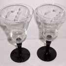 Wine Depression Handblown Collectible Hand Etched Glasses with Black Stem