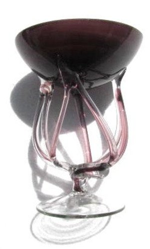 Jozefina KROSNO Hand Crafted Amethyst Art Pedestal Dish Swirl Designed Glassware
