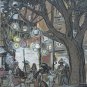 1937 Signed Esther Brock Bird - Mexican Town Scene Pastel Art Pen & Ink Drawing