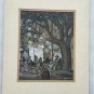 1937 Signed Esther Brock Bird - Mexican Town Scene Pastel Art Pen & Ink Drawing