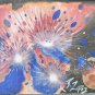 Signed P. LOPEZ Abstract Art Space Exploding Planets Mixed Media Painting #2